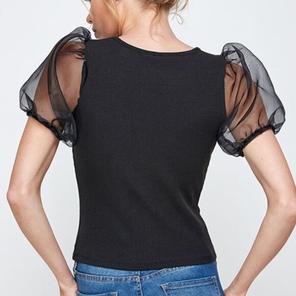 Puff Sleeved Top - black - Picture 2 of 5